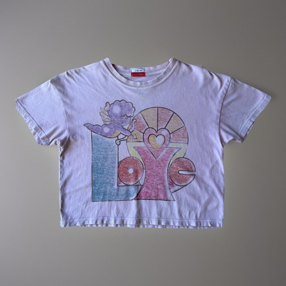 Mother Jeans Love Cupid Shirt Women's Small Pink Cropped Glam Boho New York